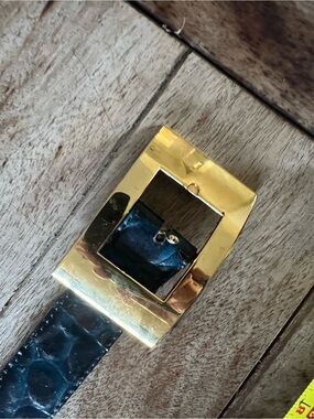 Blue Croc-Embossed Leather Belt